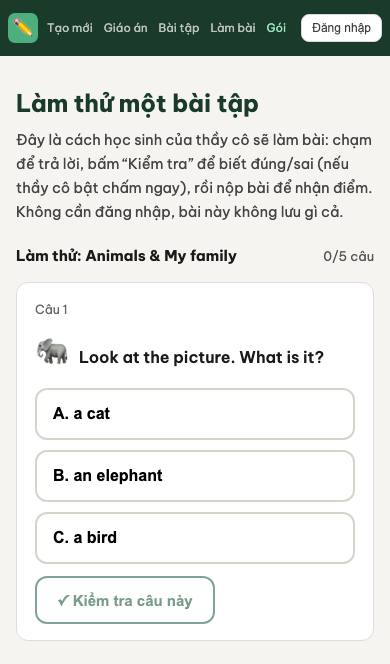 Màn hình học sinh làm một câu trắc nghiệm có hình trên điện thoại